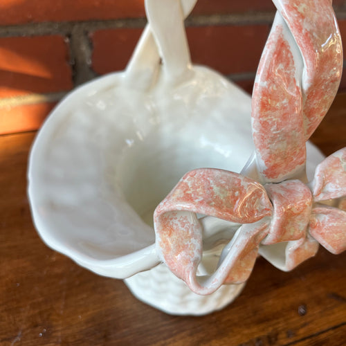 Vintage Ceramic Weave Basket w/Bow