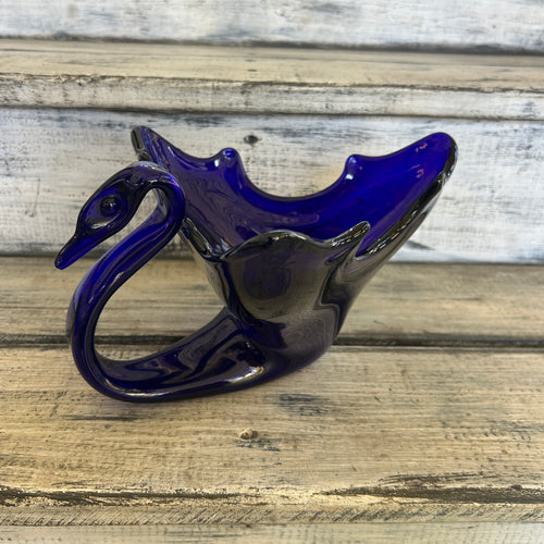 Vintage Cobalt Blue Art Glass Swan Centerpiece Bowl