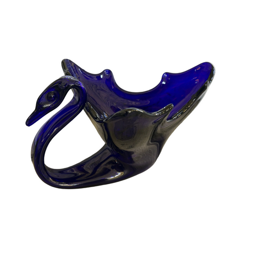 Vintage Cobalt Blue Art Glass Swan Centerpiece Bowl