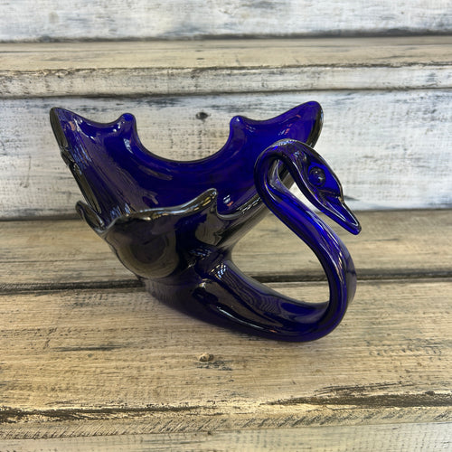 Vintage Cobalt Blue Art Glass Swan Centerpiece Bowl