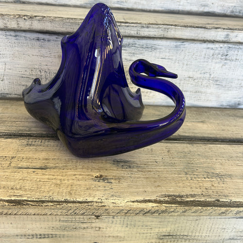 Vintage Cobalt Blue Art Glass Swan Centerpiece Bowl