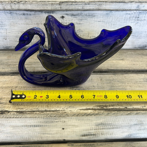 Vintage Cobalt Blue Art Glass Swan Centerpiece Bowl