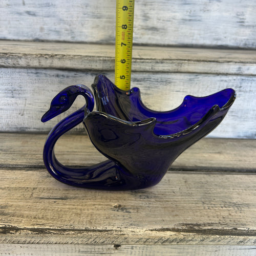 Vintage Cobalt Blue Art Glass Swan Centerpiece Bowl