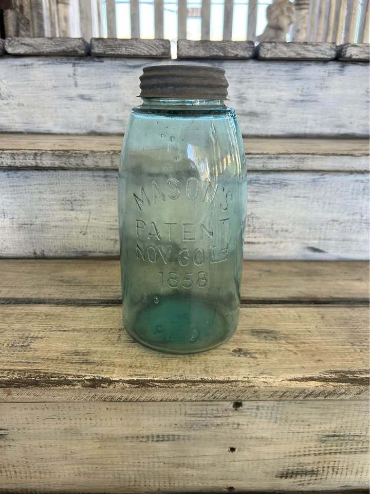 Aqua Blue Mason's Patent Nov 30th 1858 Glass Jar