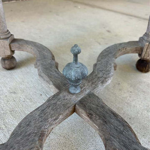 Vintage Weathered Glass Top Wood Accent Table