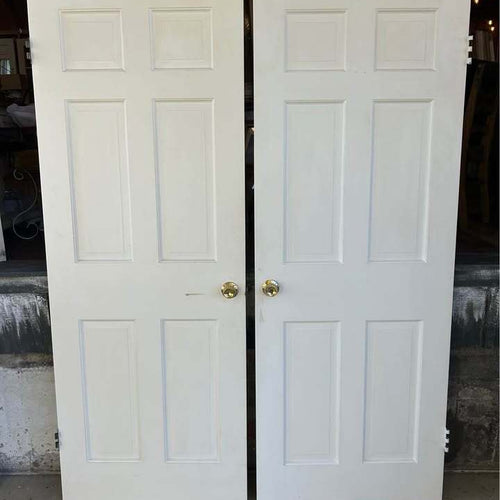Pair of White 6-Panel Solid Wood ￼Interior Doors