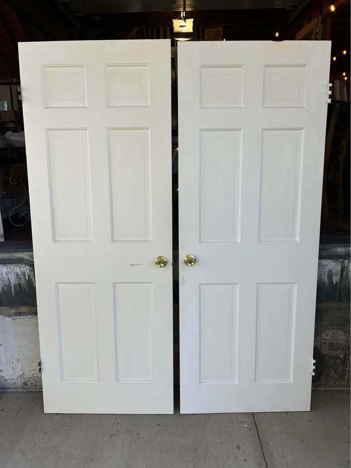 Pair of White 6-Panel Solid Wood ￼Interior Doors