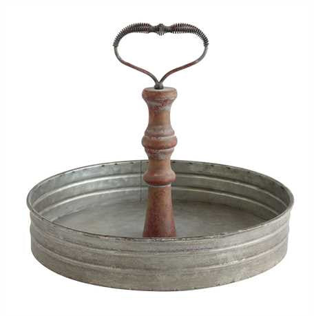 Tin Tray w/Wooden Handle