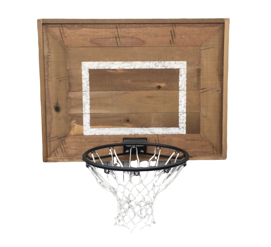 Rustic Wooden Backboard with Basketball Hoop